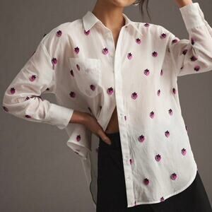 Anthropologie Bennet Buttondown Shirt Embroidered Strawberry